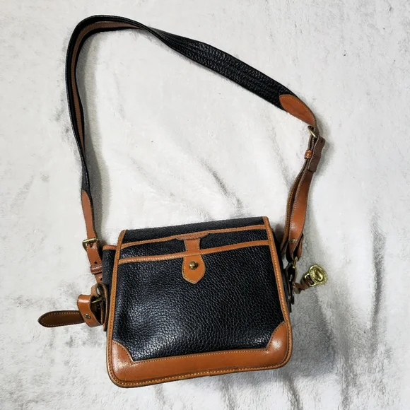 Vintage Dooney & Bourke Black Brown Leather Crossbody Satchel Bag Purse - Picture 6 of 16